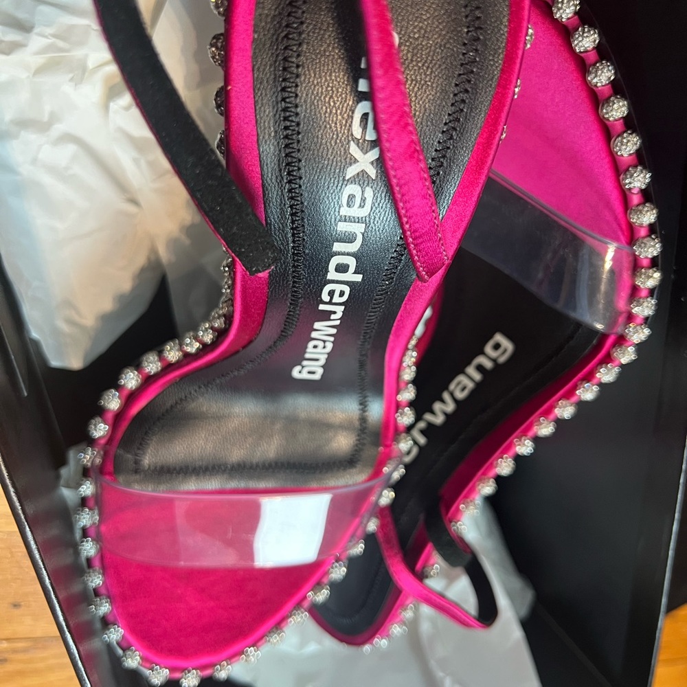 PREOWNED Alexanderwang Hot Pink Nova Crystal/Satin/PVC SANDAL size 38